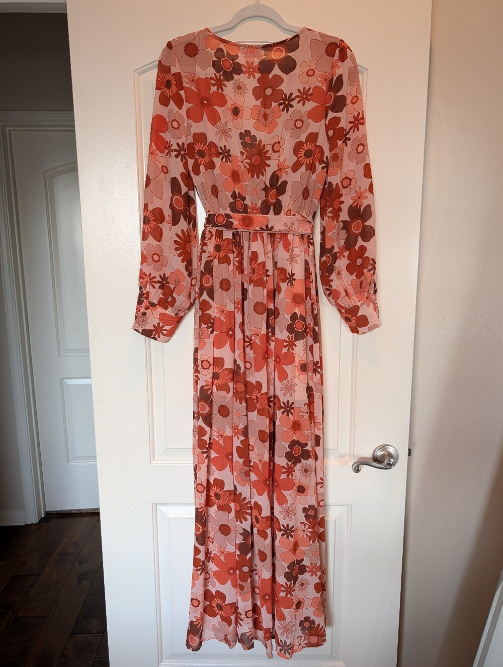 Retro Floral Boho Maxi Dress Long Sleeve Wrap Tie Waist - NWOT - Large - Picture 11 of 16